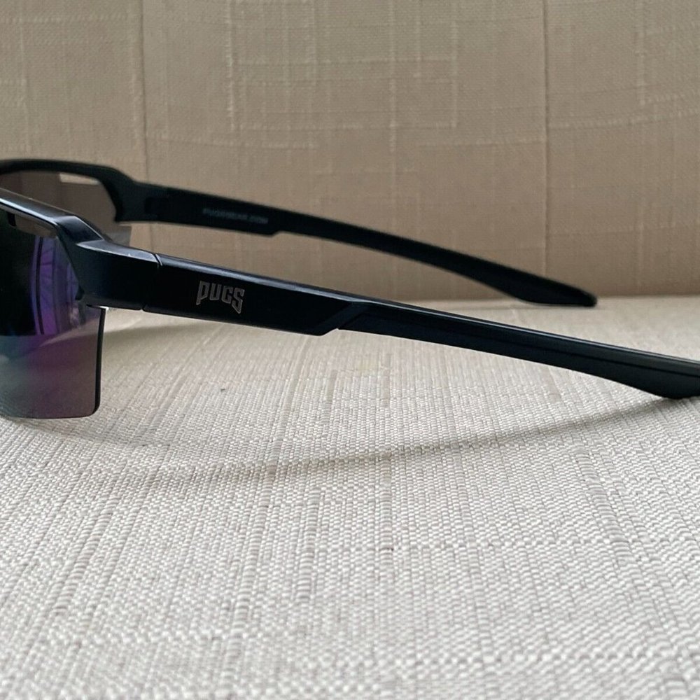 PUGS Men Sunglasses Sport Wrap Blue Mirror Lenses Shades Eye Wear - Picture 10 of 11
